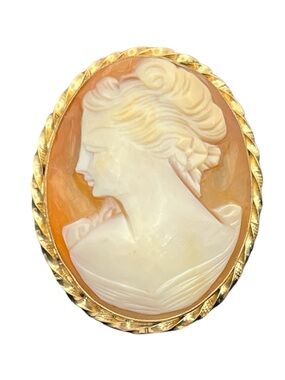 12k gold filled carved cameo lady silhouette round brooch pin or pendant vintage